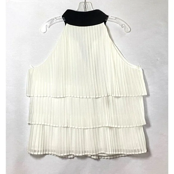 WHBM Tiered Pleats Tank Top Womens Size 14 Off White Black Necktie Lined NWOT - Picture 5 of 15